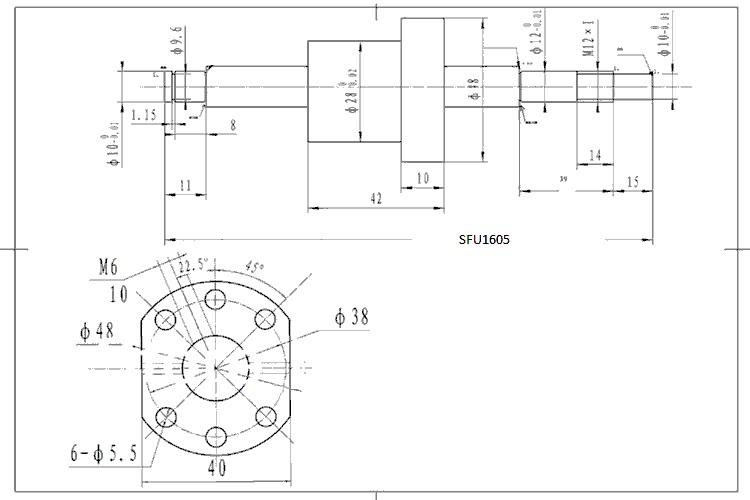 Kit 16 mm ball screw 800mm with nut, blocks and ball nut housing