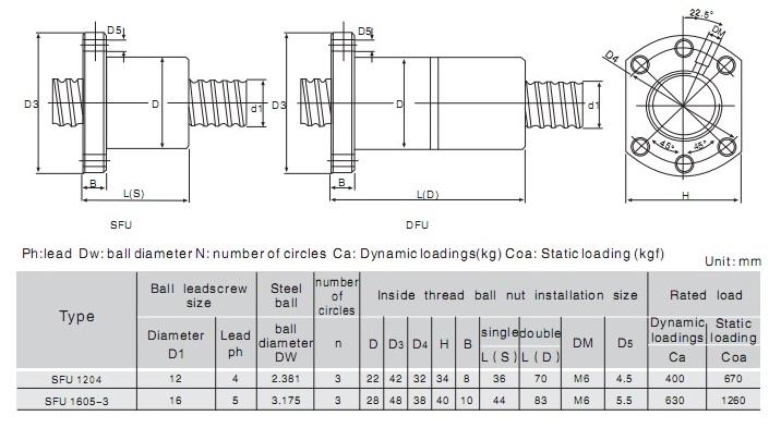 Kit 16 mm ball screw 800mm with nut, blocks and ball nut housing