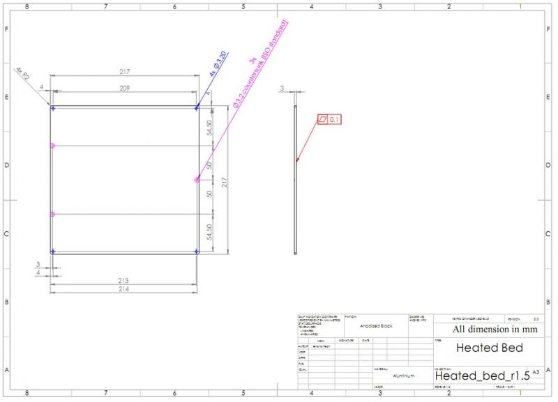 Kit aluminium board, with 24V 140 W heatpatch and thermistor fro I3 Metal Motion