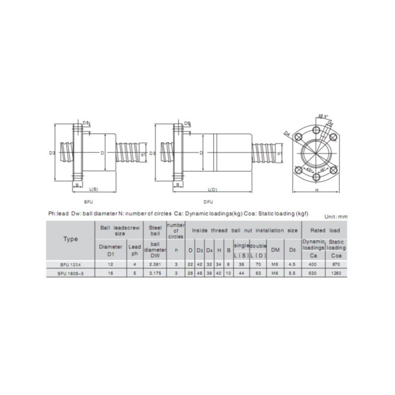 Kit 16 mm ball screw 600mm with nut, blocks and ball nut housing