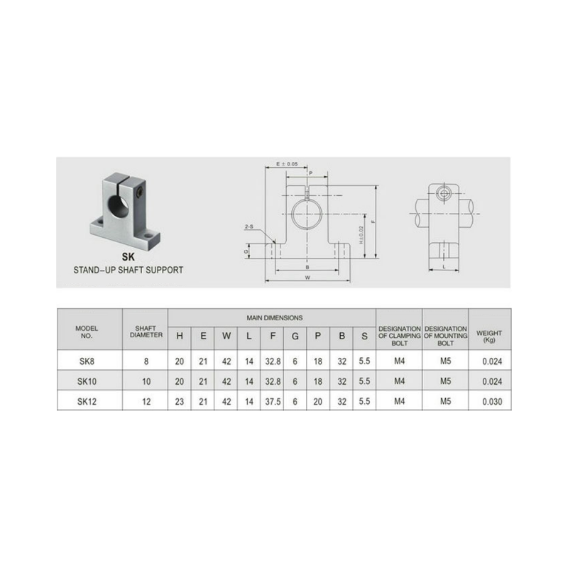 SK8 8mm vertical shaft support